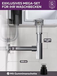 M. ROSENFELD HOME rozsdamentes szifoncsatorna 60-140 mm magasság, 330 mm cső, 1 1/4" fürdőszobai mosdóhoz 2