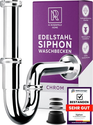 Chrómový mosadzný sifón na umývadlo M. ROSENFELD HOME, 1 1/4", s tesneniami