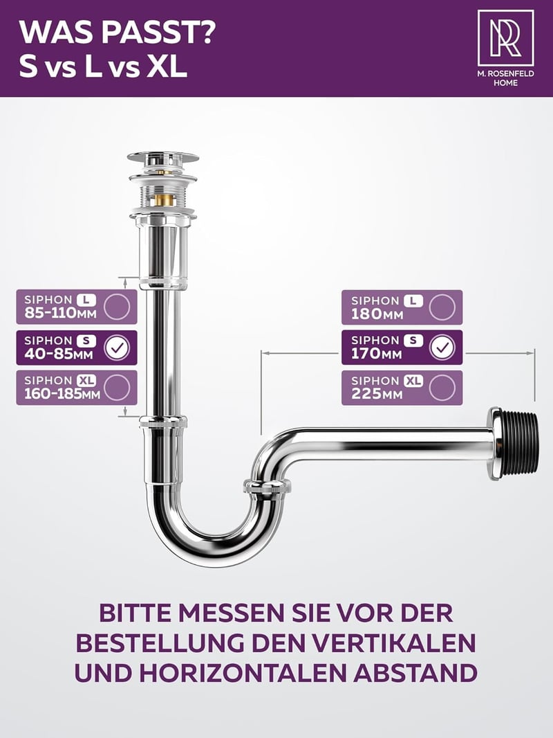 M. ROSENFELD HOME Szifon 1 1/4" Fürdőszobai Lefolyó Szagcsapda Tömítésekkel