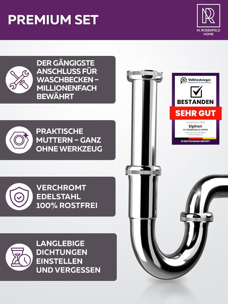 M. ROSENFELD HOME Szifon 1 1/4" Fürdőszobai Lefolyó Szagcsapda Tömítésekkel