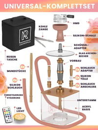 M. ROSENFELD Komplett Vízipipa Szett 2 Csővel - Hordozható Shisha Táskával és Prémium Kiegészítőkkel, Alumínium Merülőcsővel, Akril Tállal - 2
