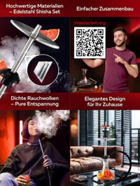 M. ROSENFELD Rozsdamentes Acél Vízipipa Szett Komplett - Utazó Shisha 2 Fejjel és Tartozékokkal, 150 cm Tömlővel 2