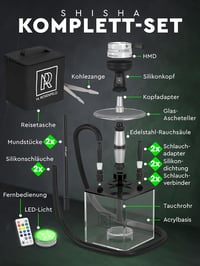 M. ROSENFELD Shisha Szett Komplett Hordozható Táskával - Vízipipa Készlet HMD Fejjel, Szipkával, Alumínium Merülőcsővel és Akril Tállal 3