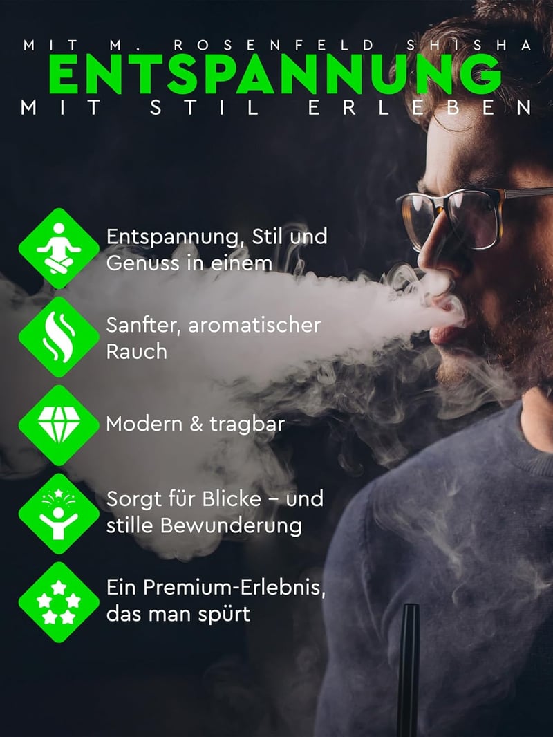 M. ROSENFELD Shisha Szett Komplett Hordozható Táskával - Vízipipa Készlet HMD Fejjel, Szipkával, Alumínium Merülőcsővel és Akril Tállal