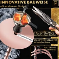 Narghilea M. ROSENFELD 85cm cu 2 furtunuri - Set XL Complet cu LED, Coloană din oțel-aluminiu gravată, Rose Gold 2