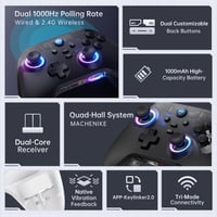 Bezdrôtový PC gamepad Machenike G3V2, Hall Effect joystick, RGB osvetlenie, kompatibilný so Switch/iOS/Android, 1000mAh batéria, čierny 2