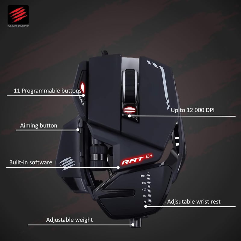 MAD CATZ RAT 6+ Gamer Egér Fekete - Professzionális Gaming Mouse