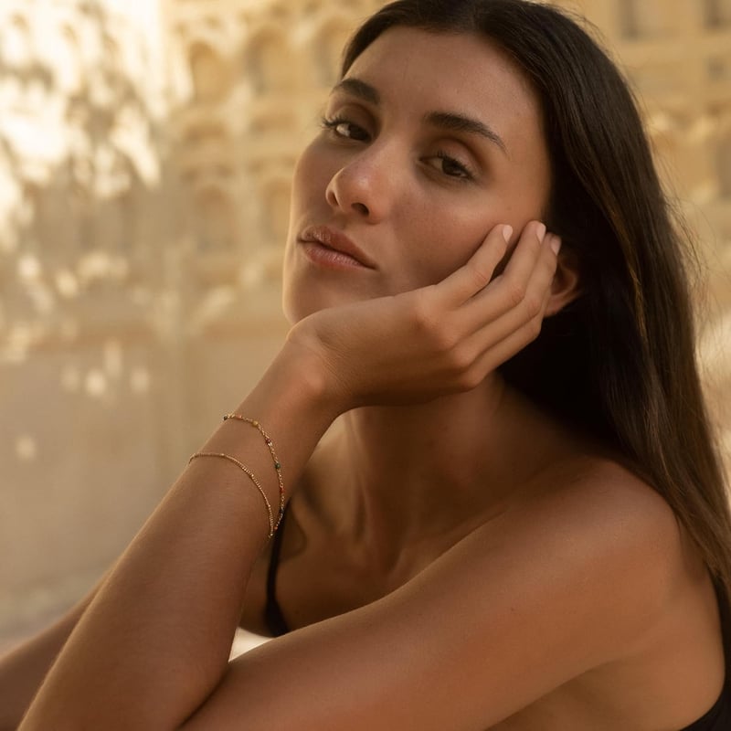 Made by Nami Dupla Soros Női Karkötő - Arany Rozsdamentes Acél Színes Gyöngyökkel, 20+5 cm, Vízálló Chakra Ékszer

AI: I need to create a Hu