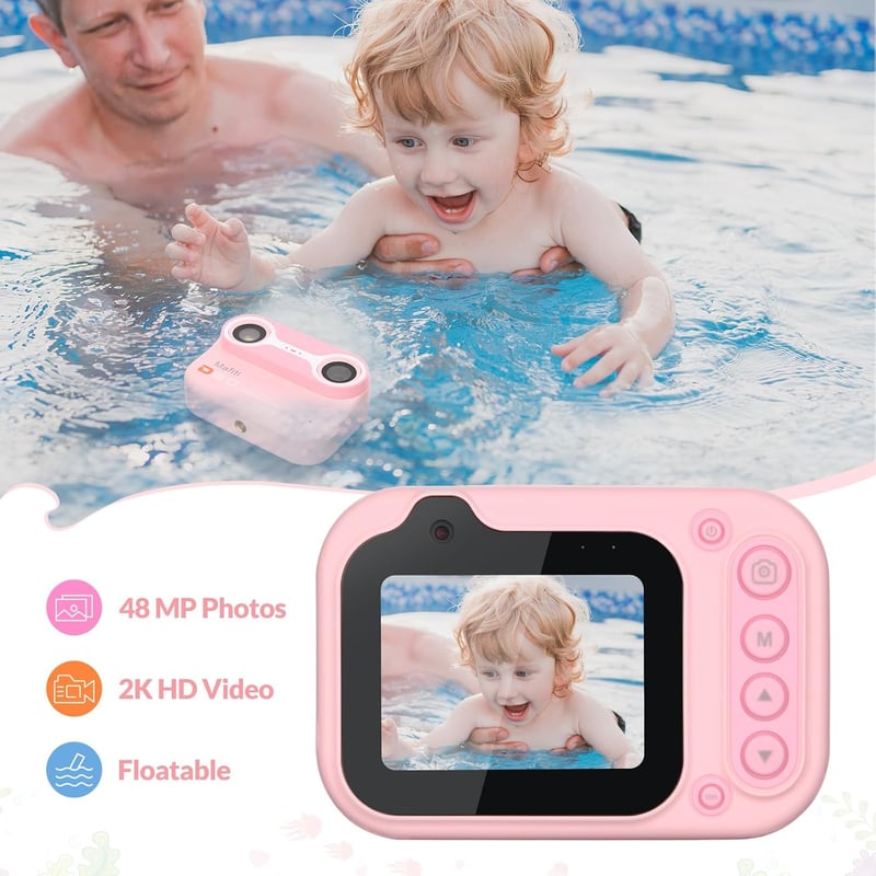 Mafiti Vízálló Digitális Fényképezőgép 48MP 1080P Full HD - 3m Vízmélységig, 10x Zoom, Rózsaszín, Búvárkodáshoz, Úszáshoz, Selfie-hez, 32GB 