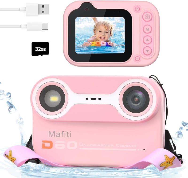 Mafiti Vízálló Digitális Fényképezőgép 48MP 1080P Full HD - 3m Vízmélységig, 10x Zoom, Rózsaszín, Búvárkodáshoz, Úszáshoz, Selfie-hez, 32GB 