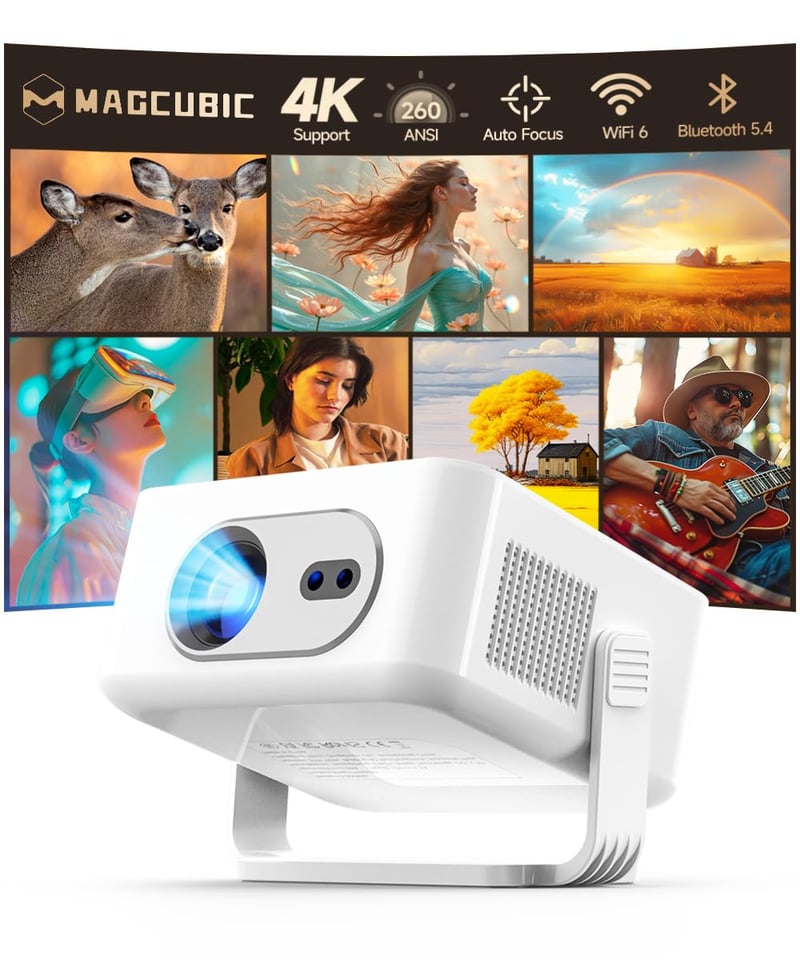 Magcubic HY300max mini projektor 4K 8K, 260 ANSI, WiFi 6, BT 5.4, 360°+35° preklopni, automatski fokus, trapezoidna korekcija, kućno kino