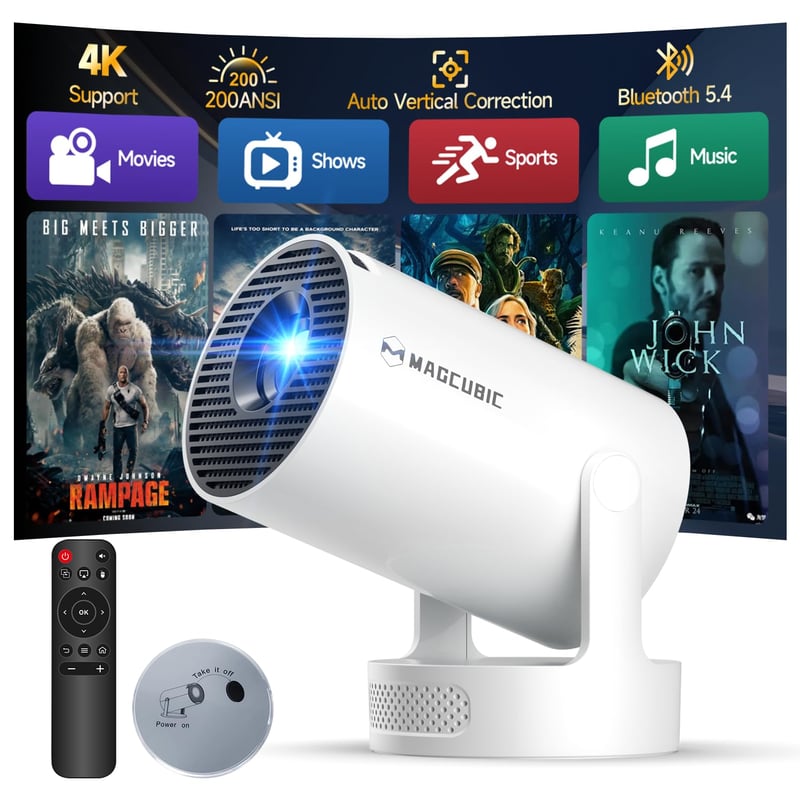 Magcubic HY300pro+ Mini Projektor 4K, WiFi 6, Bluetooth 5.4, Ugrađene aplikacije 2026, Prijenosni pametni projektor