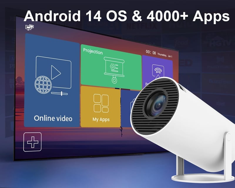 Magcubic Mini Projektor 4K Android 11 Okos Projektor 5G WiFi 6 BT 5.4 Full HD 1080P 200ANSI 8000L Automatikus Trapéz Korrekció Fehér