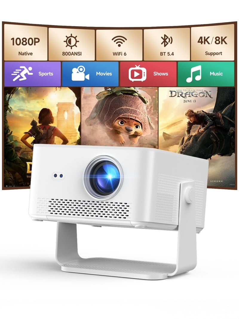 Inteligentný projektor Magcubic 4K, Android 14, natívne rozlíšenie 1080P, prenosný projektor, 800 ANSI lúmenov, WiFi, Bluetooth, inteligentný projektor