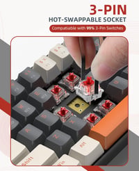 MAGIC-REFINER RK68 Wireless Mechanikus Gamer Billentyűzet 60% Hot Swap Piros Switch 7