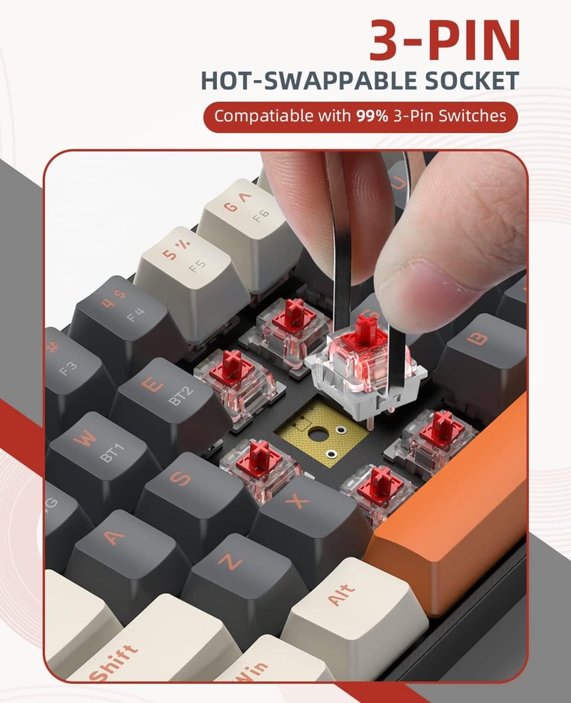 MAGIC-REFINER RK68 Wireless Mechanikus Gamer Billentyűzet 60% Hot Swap Piros Switch
