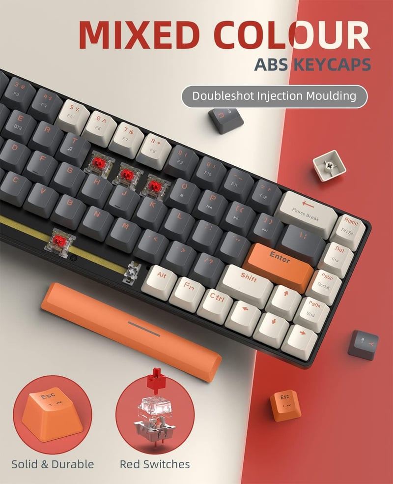 MAGIC-REFINER RK68 Wireless Mechanikus Gamer Billentyűzet 60% Hot Swap Piros Switch