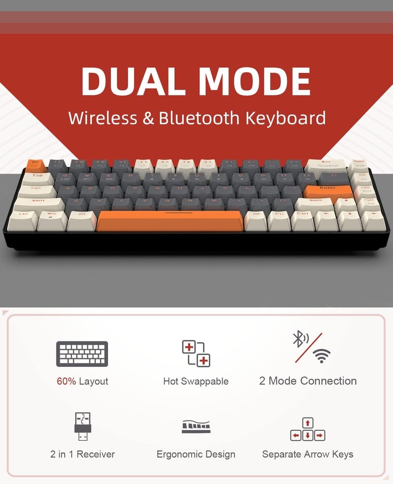 MAGIC-REFINER RK68 Wireless Mechanikus Gamer Billentyűzet 60% Hot Swap Piros Switch