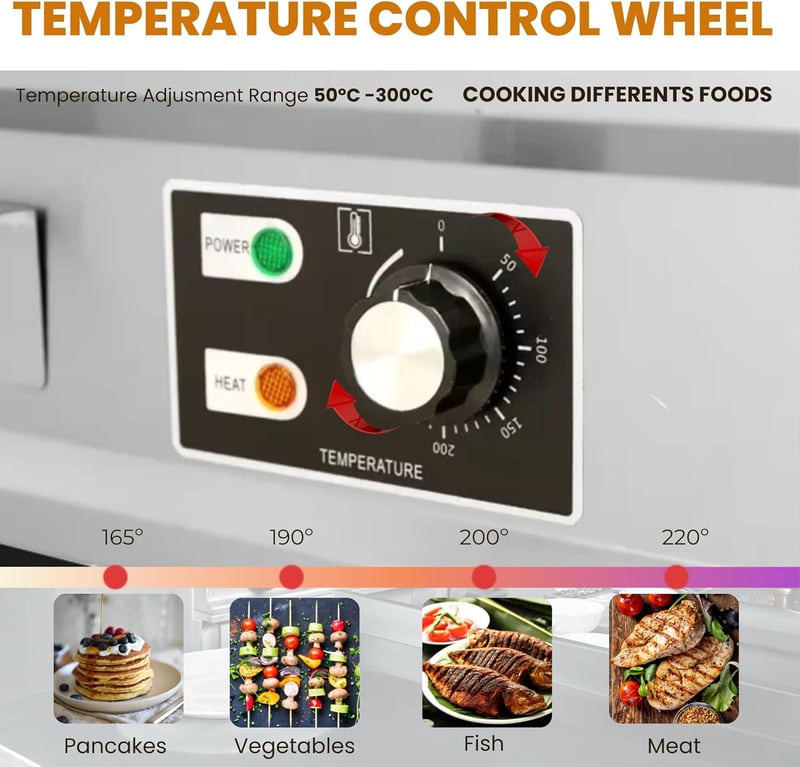 MAGIC SELECT Elektromos Grillező Lap 55x35 cm - Rozsdamentes Acél, 3000W, 300°C Termosztát, Olajgyűjtővel, Húshoz, Halhoz

AI: I've created 
