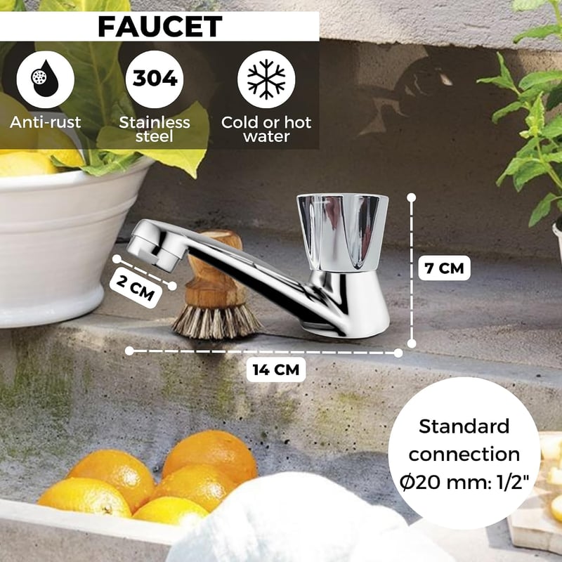 MAGIC SELECT rozsdamentes acél mosdócsap 1/2 coll csaptelep asztali vagy mosogató beépítéssel beltéri és kültéri használatra