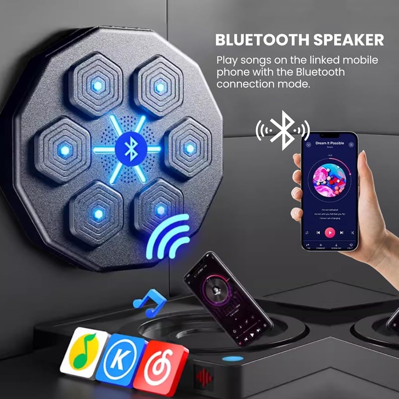 MAGIC SELECT Zenés Boxzsák LED Világítással, Bluetooth Ütésdetektálás és Boxkesztyűvel