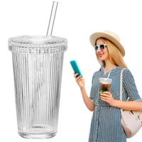 MAGICLULU Matcha hrnček, čipkovaná šálka na kávu, pohár na ľadovú kávu s viečkom, pohár na džús, vrúbkovaný sklenený pohár s viečkom 1