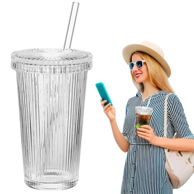 MAGICLULU Matcha hrnček, čipkovaná šálka na kávu, pohár na ľadovú kávu s viečkom, pohár na džús, vrúbkovaný sklenený pohár s viečkom