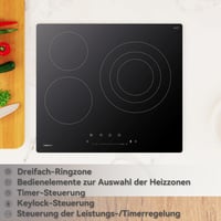 magicplux 59 cm üvegkerámia főzőlap 3 égővel, 6600W, 16 fokozat, érintésvezérlés, gyermekzár, időzítő 3