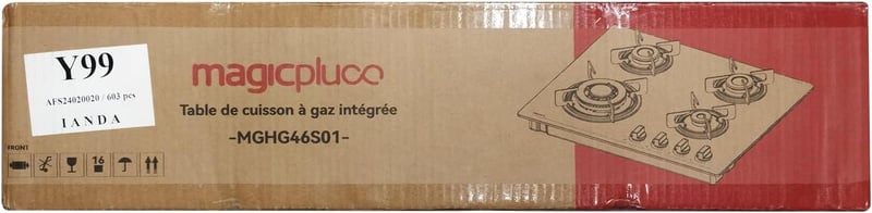 magicplux Beépíthető gázfőzőlap 4 égő 60 cm üvegfelület városi gáz és palackos gáz 8500W