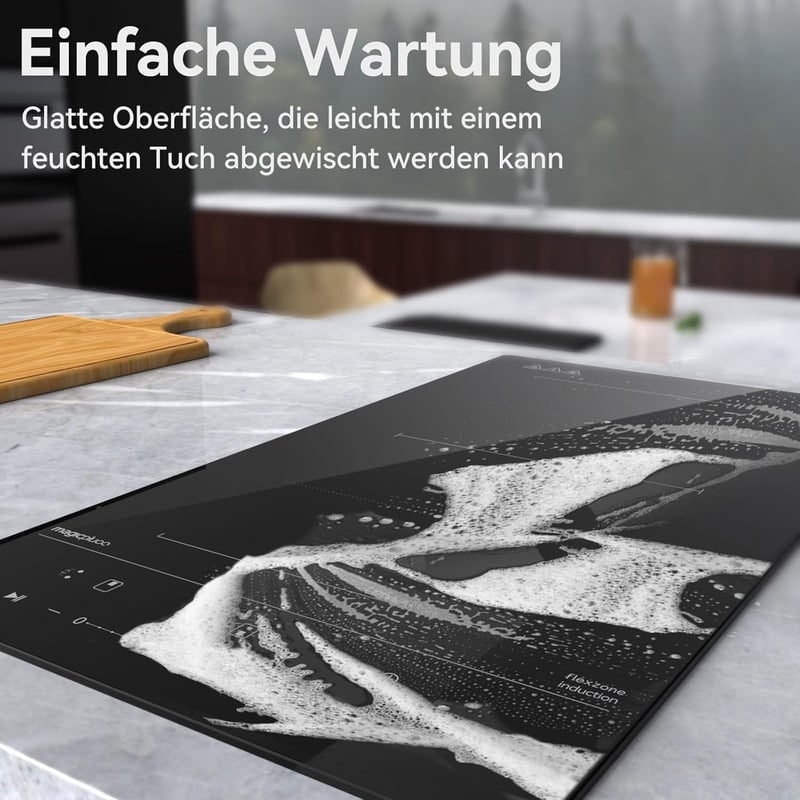 magicplux Beépíthető Indukciós Főzőlap 29 cm - 2 Zónás + Flex Zóna, 9 Teljesítményszint, Gyerekzár, Időzítő, Érintőgombos, 3500W