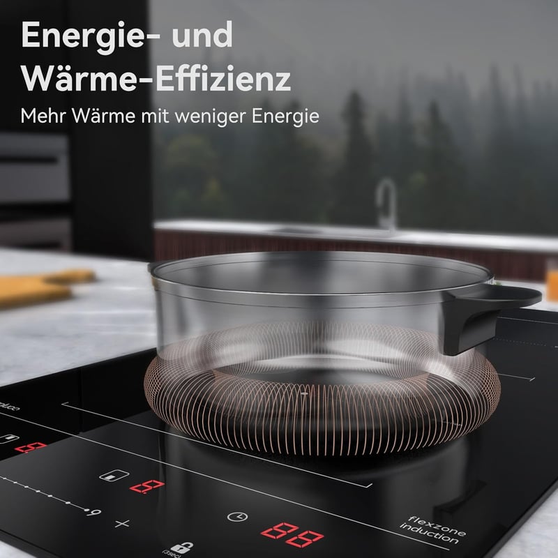 magicplux Beépíthető Indukciós Főzőlap 29 cm - 2 Zónás + Flex Zóna, 9 Teljesítményszint, Gyerekzár, Időzítő, Érintőgombos, 3500W