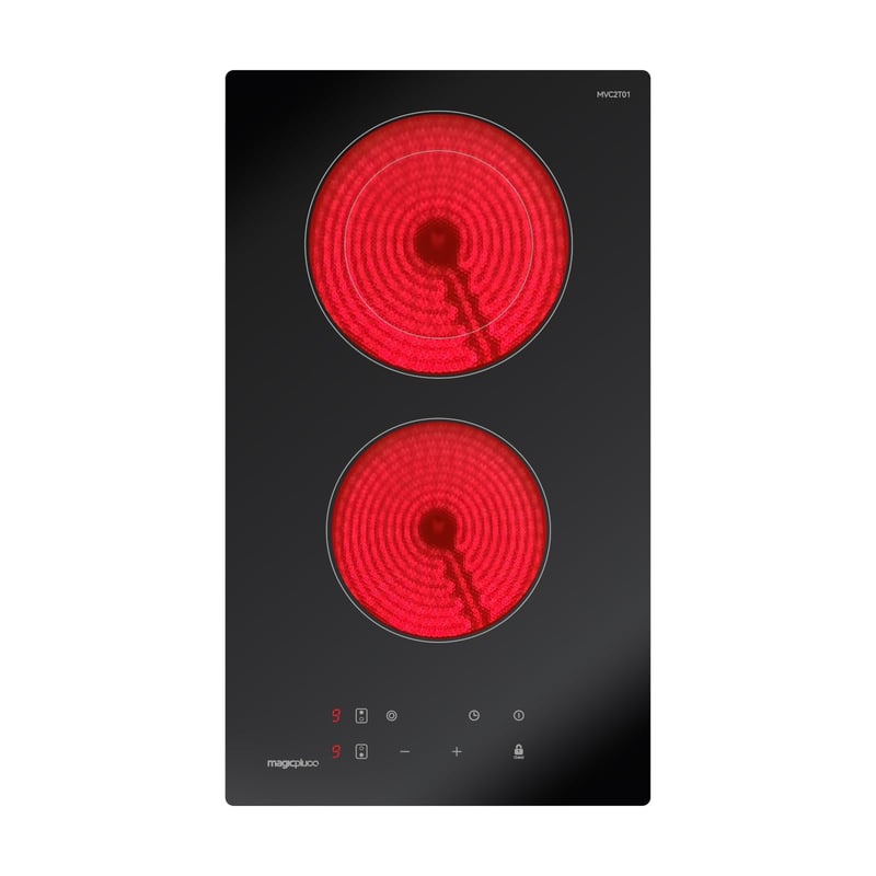 magicplux Üvegkerámia Főzőlap 2 Zónával, 29,5 cm, 9 Hőfokozat, Érintőgombos Vezérlés, Gyerekzár, Időzítő, 3400W, Minden Edénytípushoz Alkalm