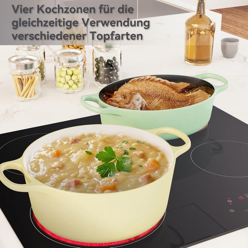 Magicplux Üvegkerámia Főzőlap 59 cm - 4 Zónás, Dual és Ovális Mezőkkel, 15 Hőfokozat, Érintőgombos, Gyerekzár, Időzítő, 7200W