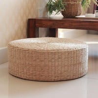 MagiDeal Boho natúr szalma padlópárna, kézzel szőtt tatami ülőpárna - 40x40x10 cm 6