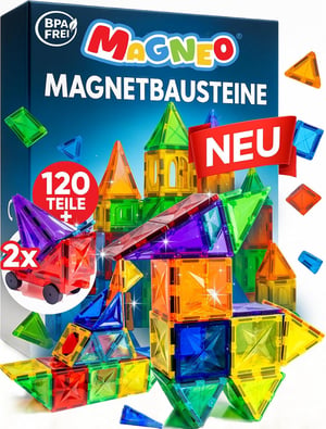 Set de construcție magnetică Magneo, 120 piese, cu 2 mașinuțe, pentru copii de la 3 ani, jucărie educativă creativă