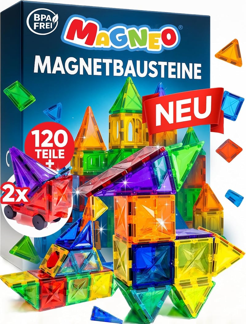 Set de construcție magnetică Magneo, 120 piese, cu 2 mașinuțe, pentru copii de la 3 ani, jucărie educativă creativă