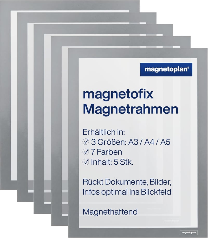 magnetoplan Magnetofix Mágneses Keret A4 Szürke 5 db-os Csomag - A4, 2-gray