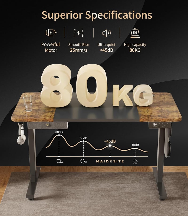 MAIDeSITe Elektromosan Állítható Íróasztal 140x70cm Memóriagombokkal és Kiegészítőkkel