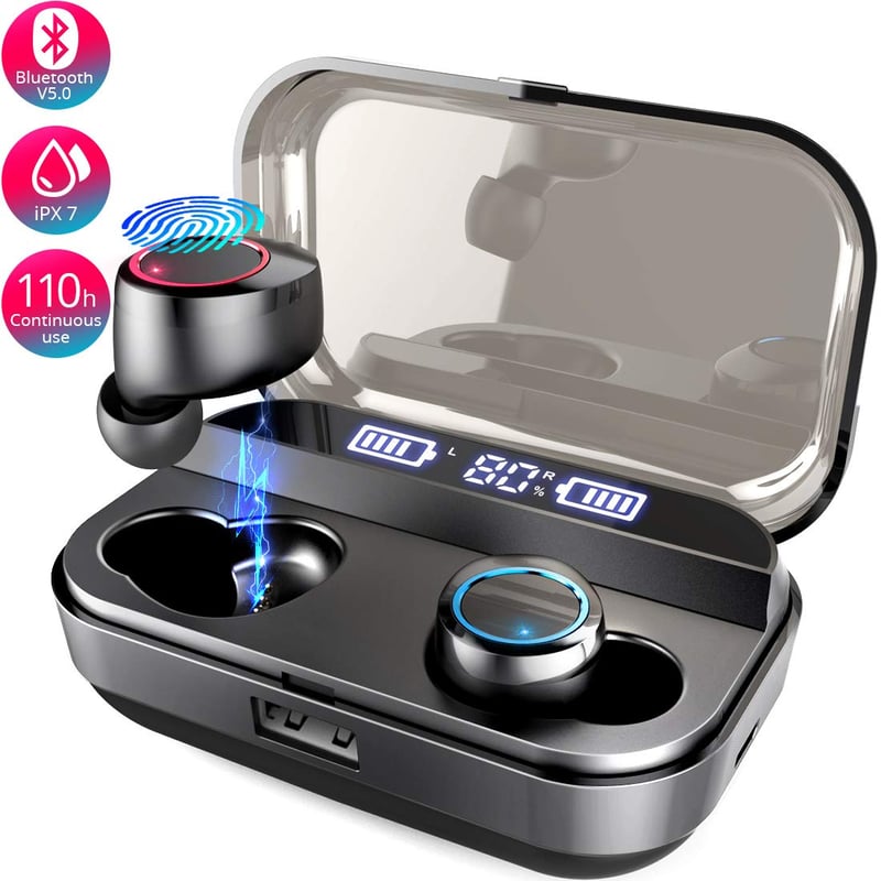 Bluetooth slúchadlá Mailiya 5.0 s nabíjacím puzdrom 4000 mAh, 110 hodín prehrávania, HD stereo zvuk, potlačenie hluku, vodotesnosť IPX7, zabudovaný mikrofón, športové slúchadlá