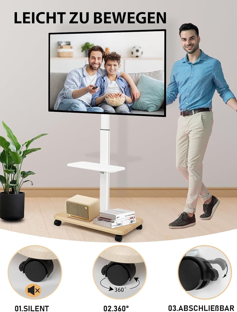 Maiproo Mobil TV Állvány 32-70 Colos Magasságállítható Görgős Tévétartó Fehér