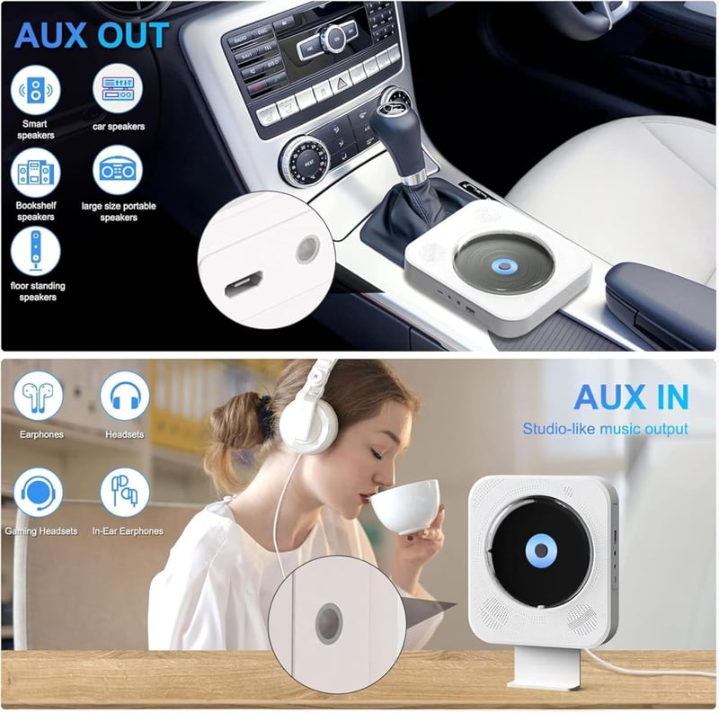 MAITE Bluetooth CD Lejátszó Hordozható Fali Rádió HiFi Hangszórókkal USB MP3 FM Távirányítóval Fejhallgató Csatlakozóval