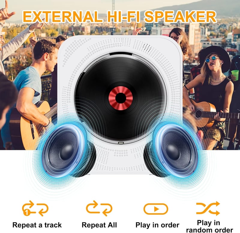 MAITE Bluetooth CD Lejátszó Hordozható Fali Rádió HiFi Hangszórókkal USB MP3 FM Távirányítóval Fejhallgató Csatlakozóval
