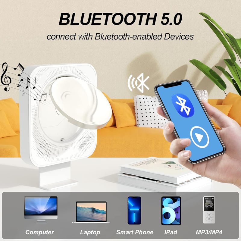 MAITE Bluetooth CD Lejátszó Hordozható Fali Rádió HiFi Hangszórókkal USB MP3 FM Távirányítóval Fejhallgató Csatlakozóval