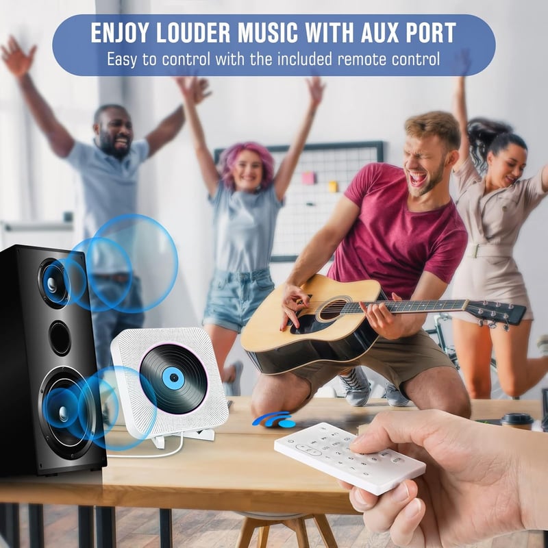 MAITE Falra szerelhető Bluetooth CD lejátszó HiFi hangszórókkal - FM rádió, USB, AUX bemenet, fejhallgató csatlakozó, távirányító, húzókapcs