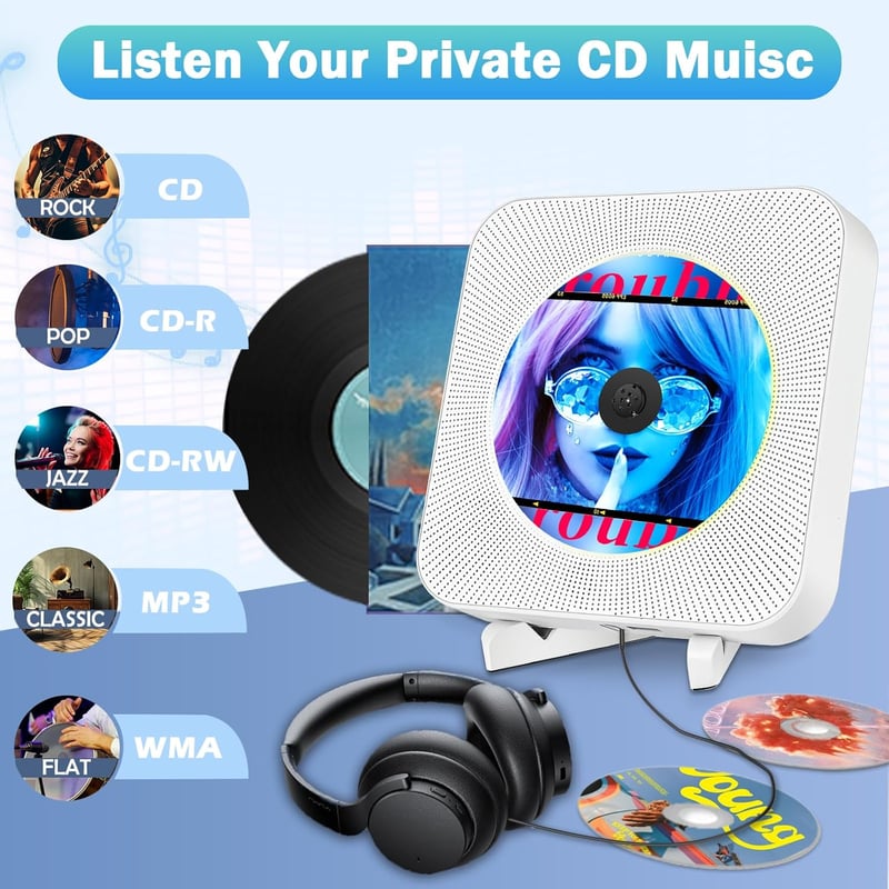 MAITE Falra szerelhető Bluetooth CD lejátszó HiFi hangszórókkal - FM rádió, USB, AUX bemenet, fejhallgató csatlakozó, távirányító, húzókapcs