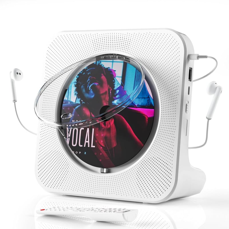 MAITE Hordozható CD Lejátszó Bluetooth Adóval, Időzítő Funkcióval, Portalanító Fedéllel, FM Rádió USB AUX Port Távirányító