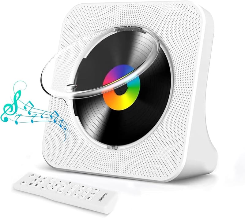 MAITE Hordozható CD Lejátszó Bluetooth Funkcióval, Dupla Hangszóróval, FM Rádióval, USB/AUX Csatlakozással, Időzítővel és Távirányítóval - F