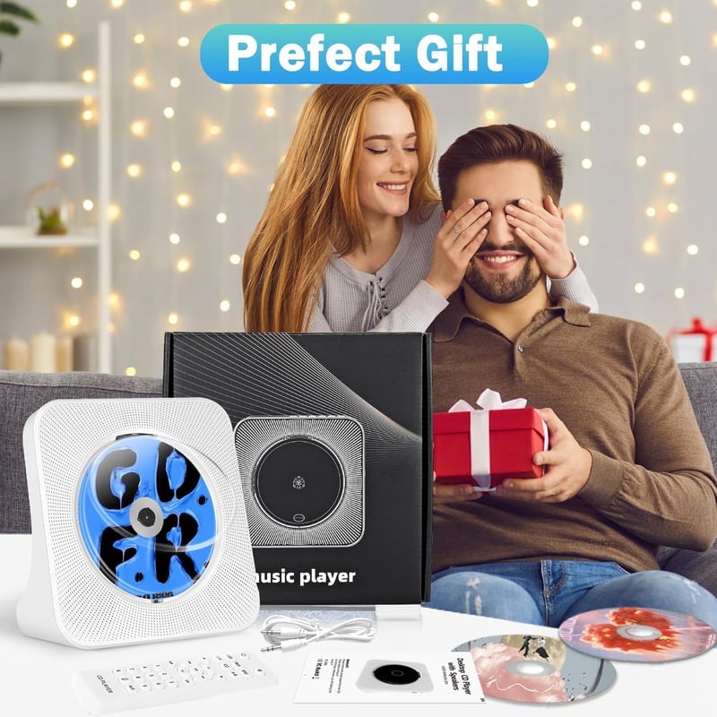 MAITE Hordozható CD Lejátszó Bluetooth Funkcióval, Dupla Hangszóróval, FM Rádióval, USB/AUX Csatlakozással, Időzítővel és Távirányítóval - F