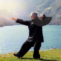Maitys nagy selyem legyező fekete 2 db-os szett Tai Chi tánchoz 6