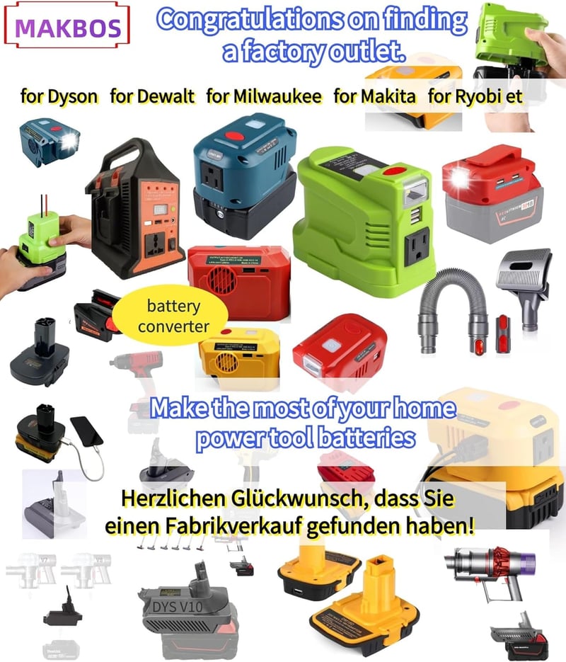 MAKBOS Akkumulátor Adapter 18V Munkalámpa - Kompatibilis Milwaukee M18 és Dewalt 20V Akkukkal - LED Építkezési Reflektor, Munkahelyi Világít